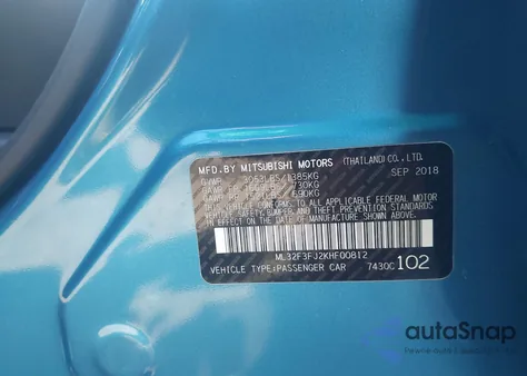 2019 Mitsubishi Mirage G4 Es z USA, uszkodzony, nr VIN ML32F3FJ2KHF00812